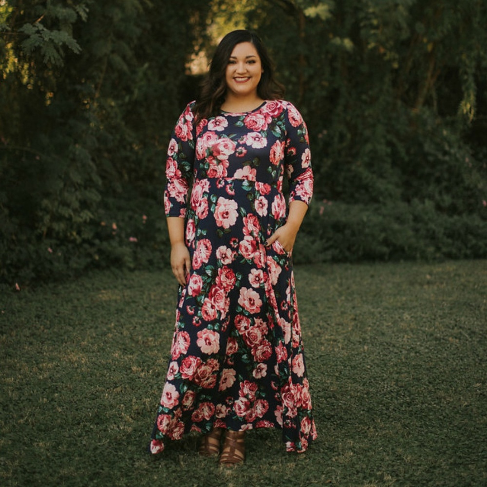 🌱 3 LEFT 🌱 Floral Navy & Pink Dress - Picture 6 of 8